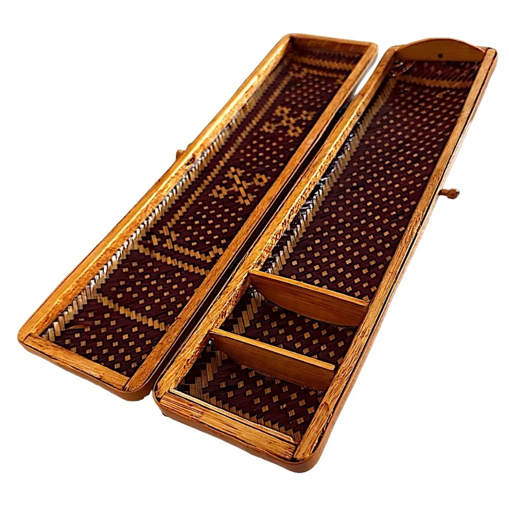 Vintage Hand Woven Rattan Grass Pencil Box 10.5